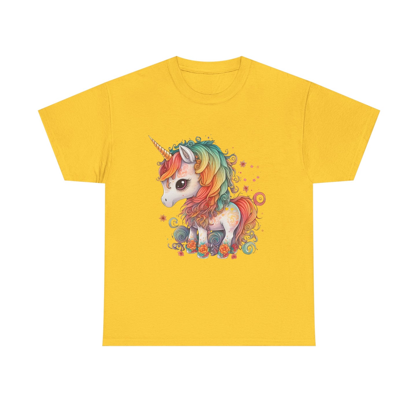 Rainbow Unicorn Unisex Heavy Cotton Tee, Cute Graphic Tee, Magical Shirt, Gift for Teens, Fun Casual Wear
