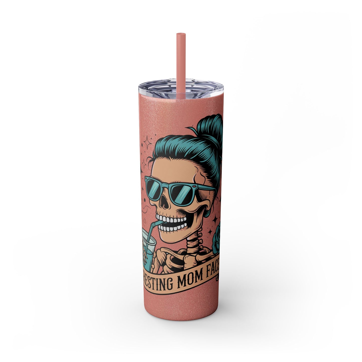 Funny Skull Mom Tumbler, Cool Gift for Moms, 20oz Skinny Cup, Unique Birthday Present, Trendy Drinkware for Halloween