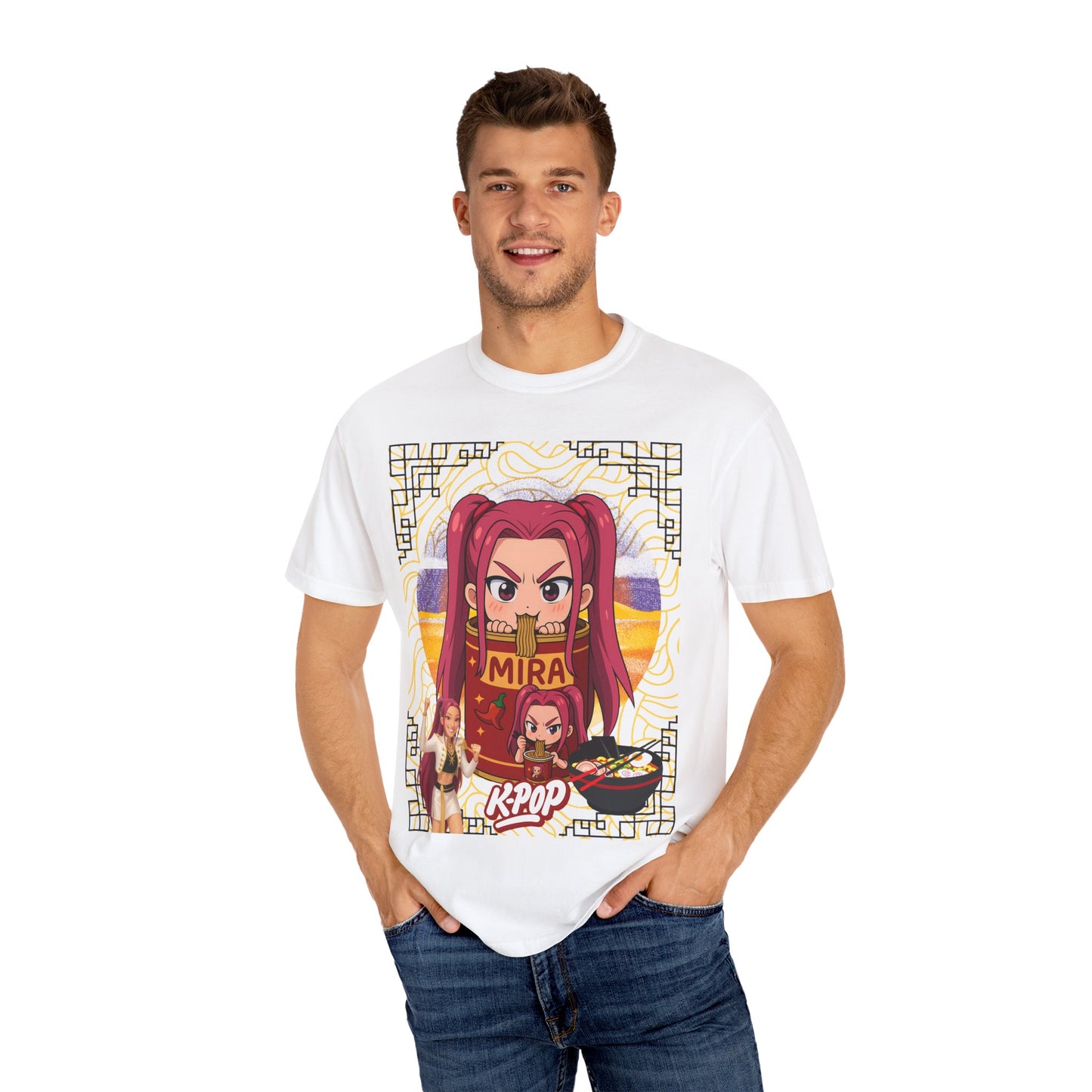 K-Pop Inspired Garment-Dyed T-Shirt, Trendy Streetwear, Anime Fan Apparel, Casual Wear, Gifts for Music Lovers
