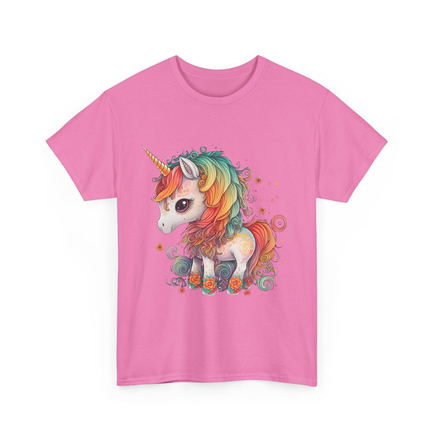 Rainbow Unicorn Unisex Heavy Cotton Tee, Cute Graphic Tee, Magical Shirt, Gift for Teens, Fun Casual Wear