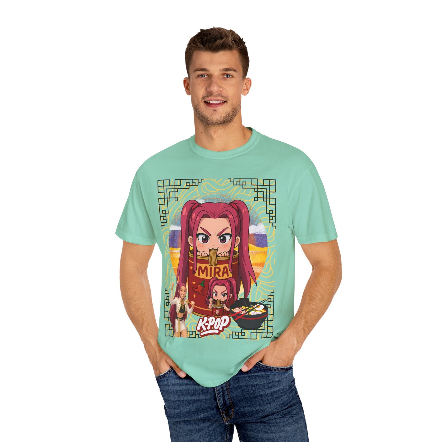 K-Pop Inspired Garment-Dyed T-Shirt, Trendy Streetwear, Anime Fan Apparel, Casual Wear, Gifts for Music Lovers