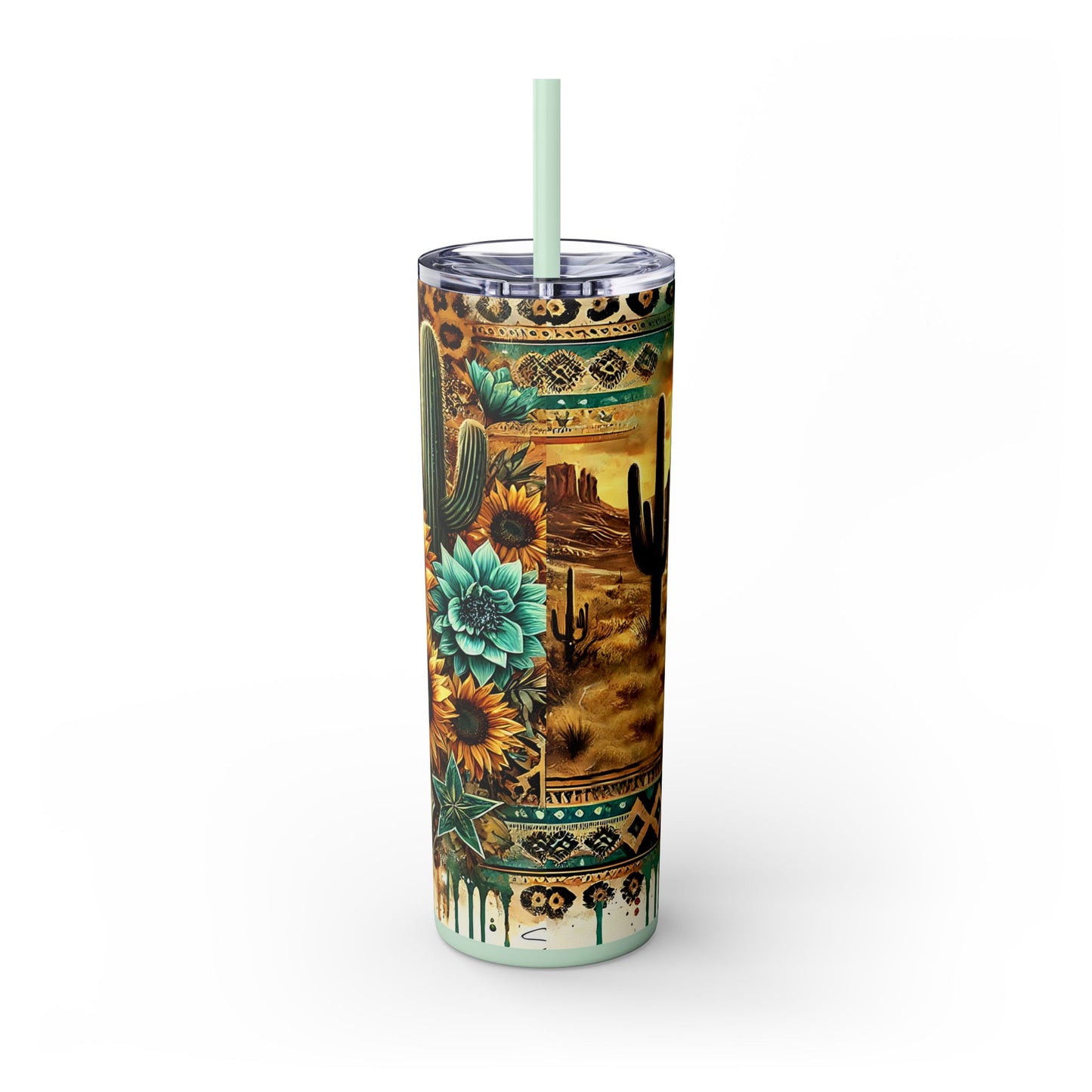 Desert Sunset Skinny Tumbler with Straw, 20oz - Cactus and Sunflower Design for Summer, Road Trips, Gifts, Outdoor Adventures