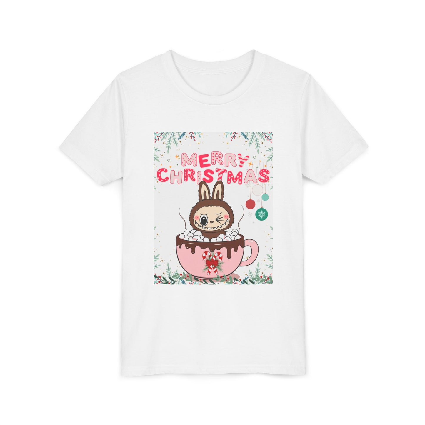 Christmas Bunny Youth Tee, Merry Christmas Shirt, Cute Holiday T-Shirt, Kids Christmas Apparel, Festive Youth Shirt