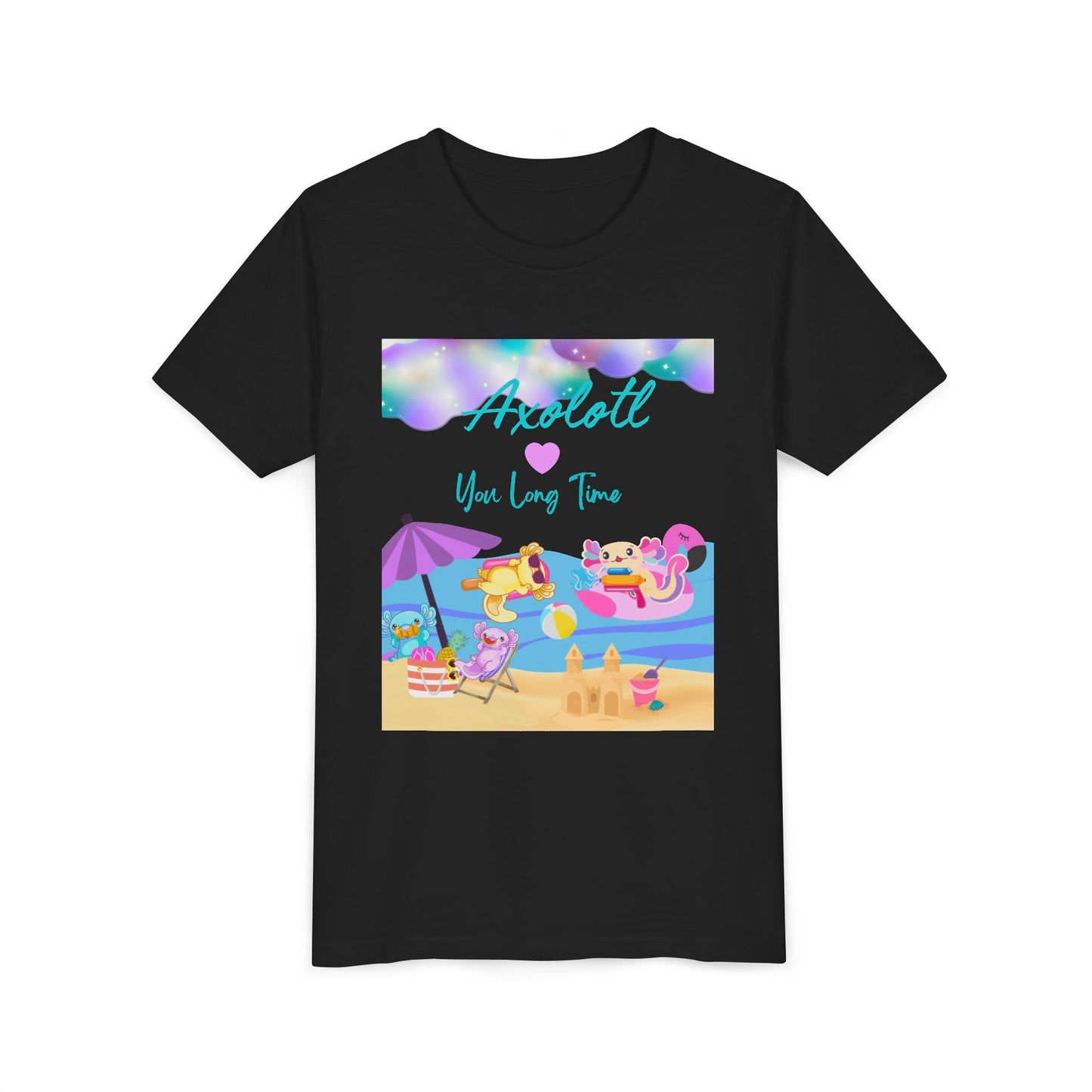 Youth Summer Fun Tee - Axolotl Love, Cute Beach Shirt, Kids Adventure T-Shirt, Summer Party Outfit, Birthday Gift, Vacation Apparel