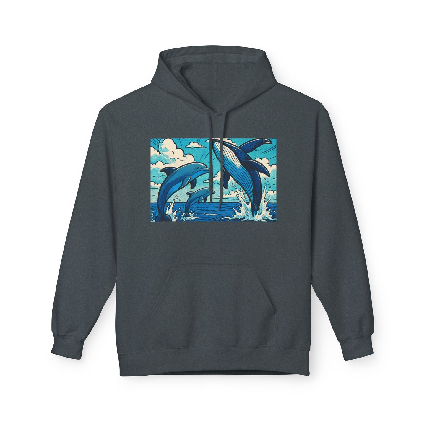Dolphin Wave Hoodie - Unisex Fleece, Beach Vibes, Gift for Ocean Lovers, Nautical Style, Casual Wear, Summer Essentials