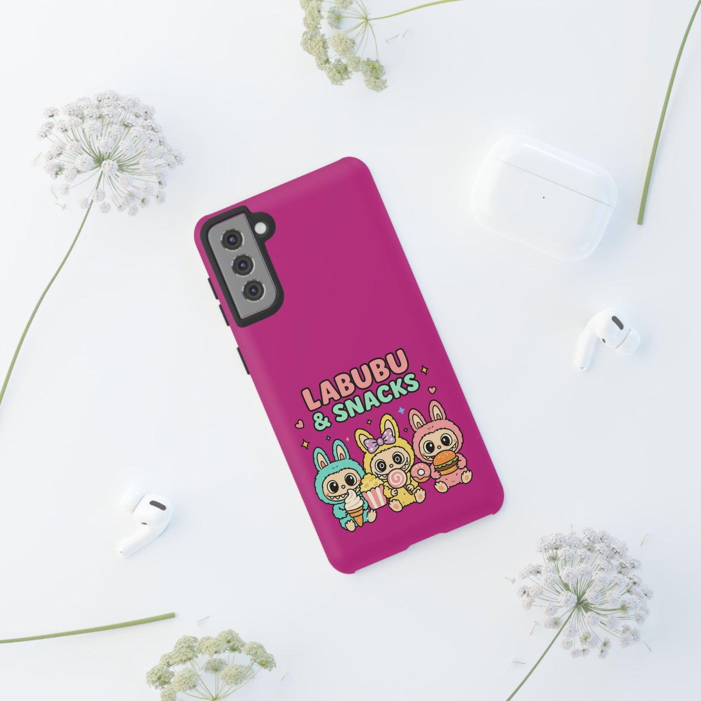 Cute Character Phone Case - Labubus & Snacks, Kawaii Accessories, Gift for Food Lovers, Fun Phone Cover, Cute Tech Gear