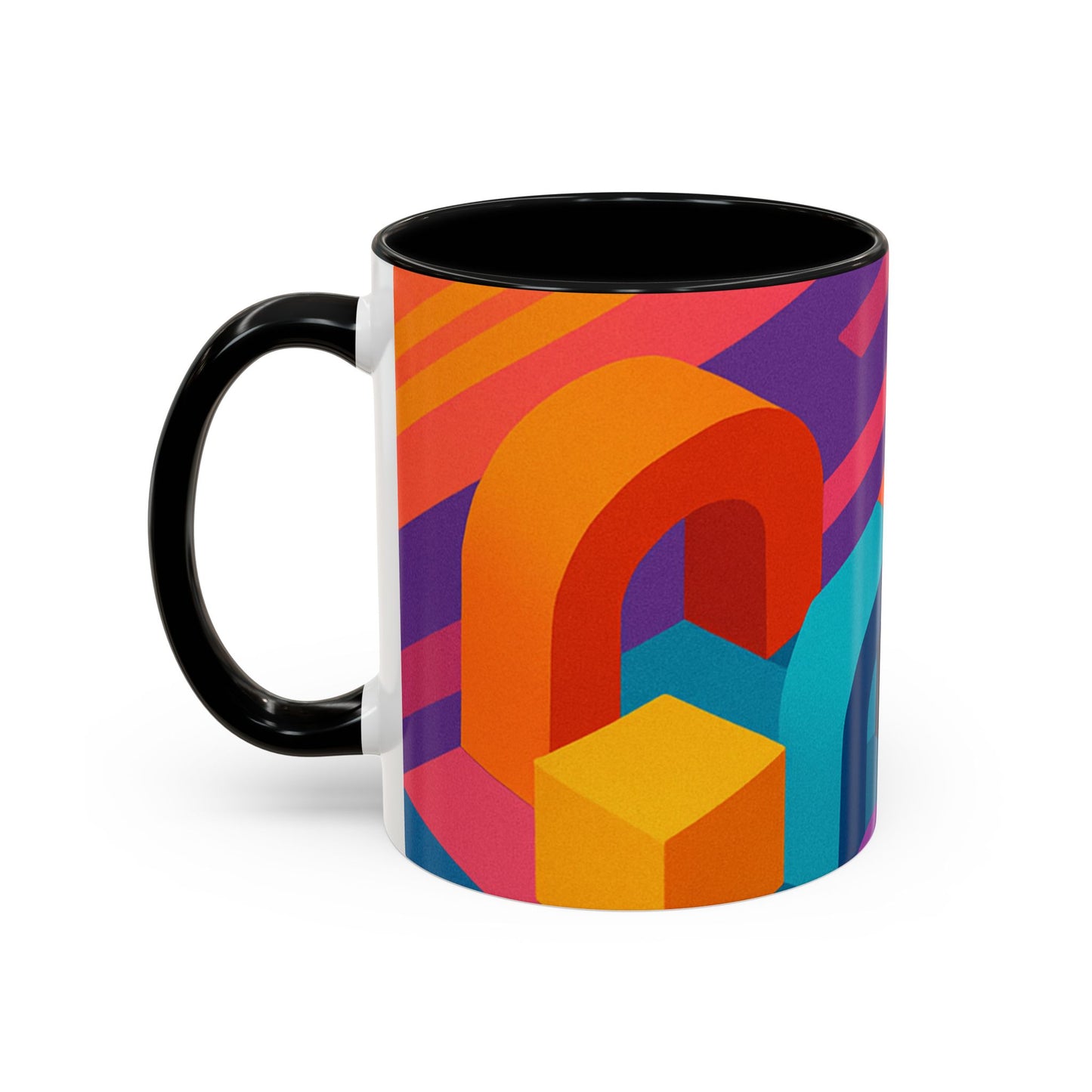 Vibrant Geometric Accent Coffee Mug, Colorful Ceramic Mug for Home or Office, Unique Gift for Birthdays, Holidays, Art Lovers