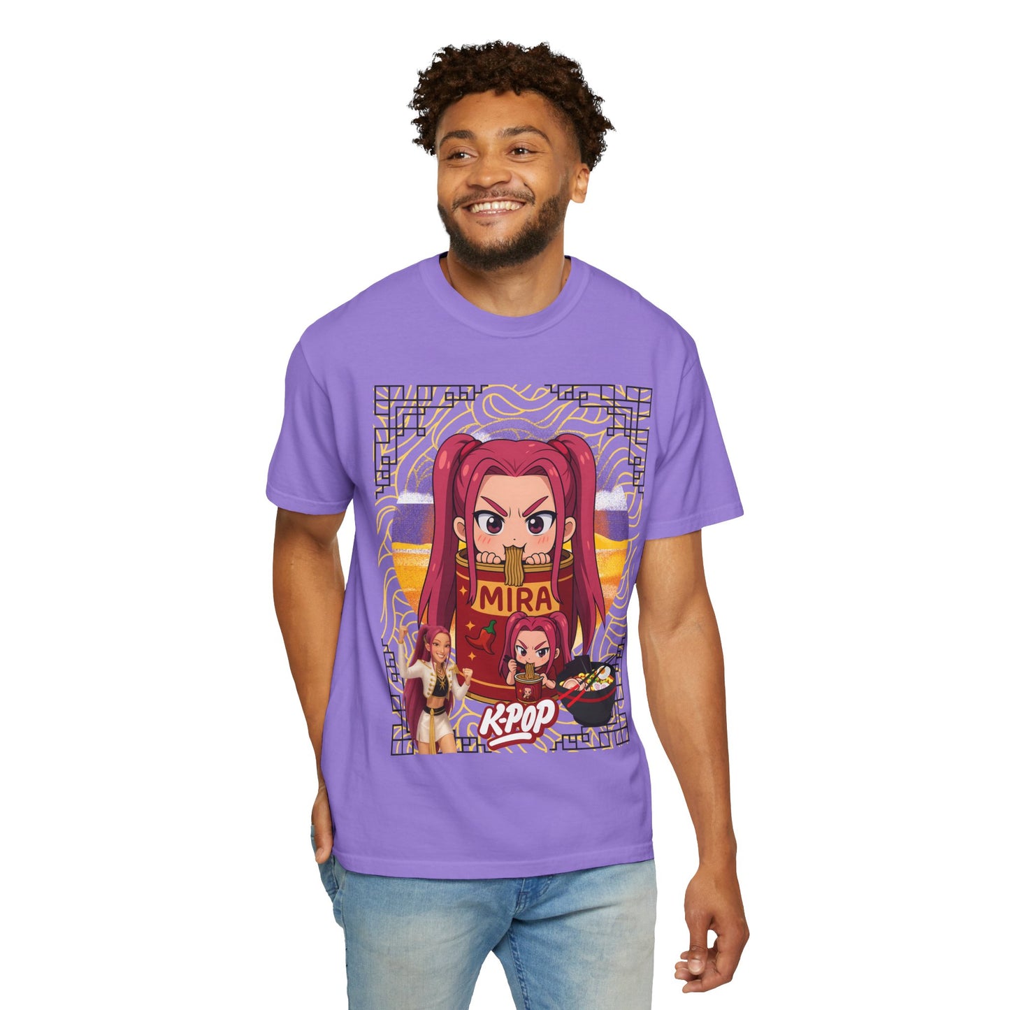 K-Pop Inspired Garment-Dyed T-Shirt, Trendy Streetwear, Anime Fan Apparel, Casual Wear, Gifts for Music Lovers