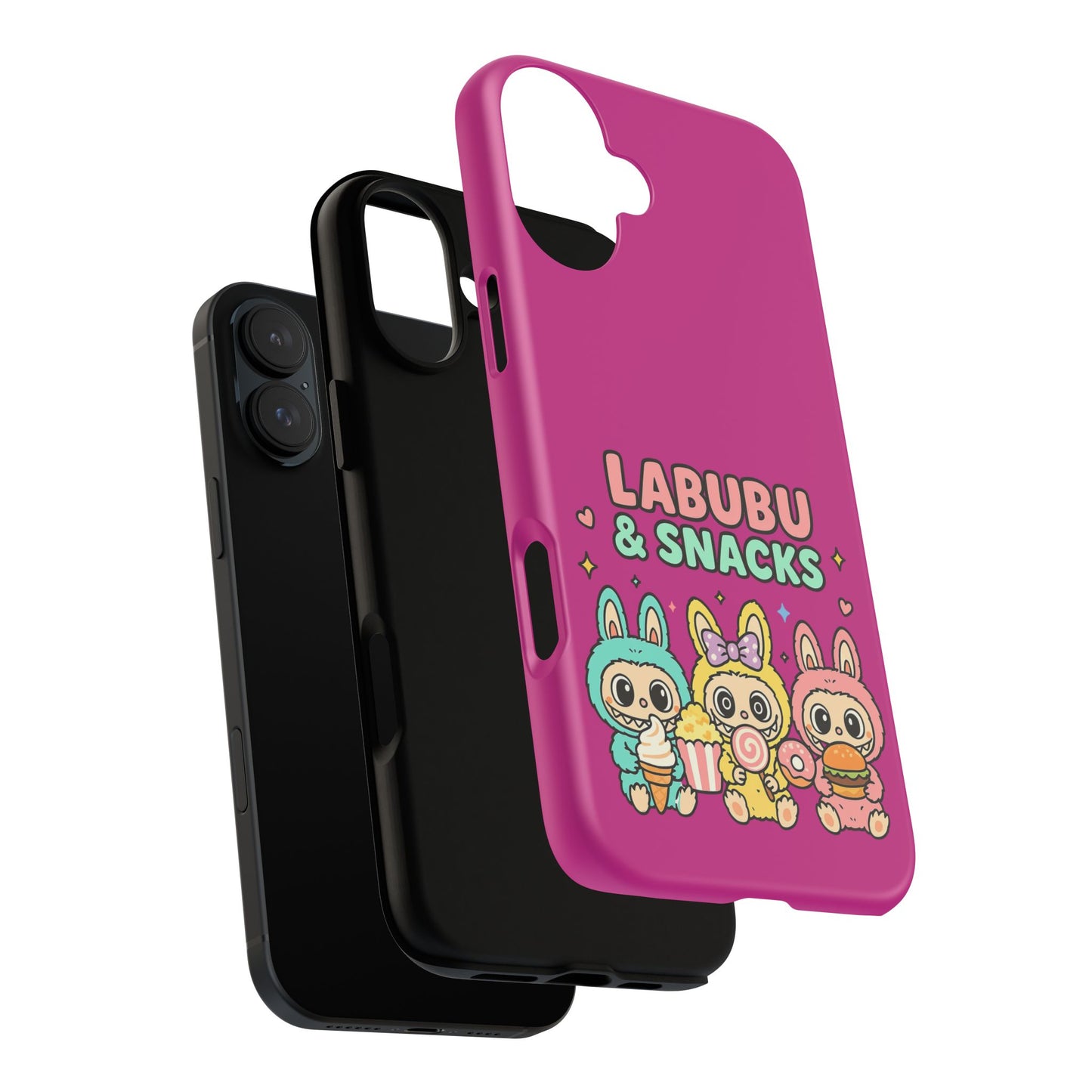 Cute Character Phone Case - Labubus & Snacks, Kawaii Accessories, Gift for Food Lovers, Fun Phone Cover, Cute Tech Gear