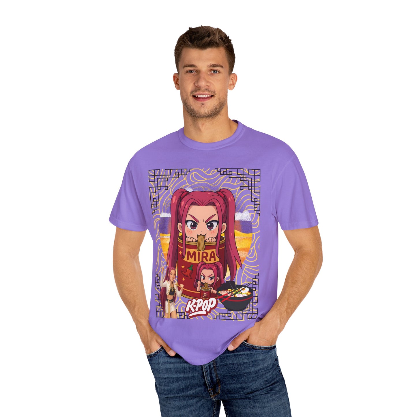 K-Pop Inspired Garment-Dyed T-Shirt, Trendy Streetwear, Anime Fan Apparel, Casual Wear, Gifts for Music Lovers