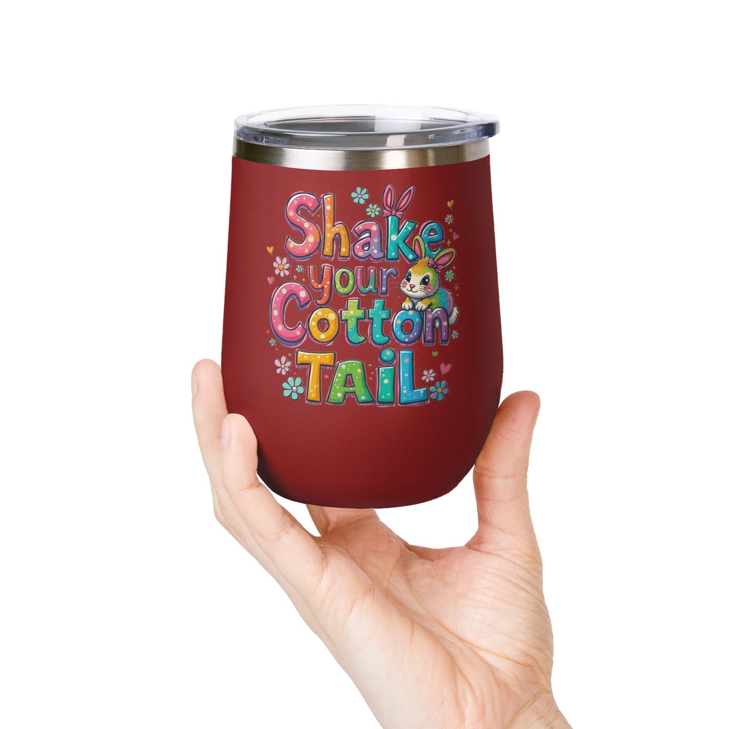 Colorful Easter Wine Tumbler | Shake Your Cotton Tail | Gift for Bunny Lovers, Party Accessories, Spring Celebrations, Cute Drinkware