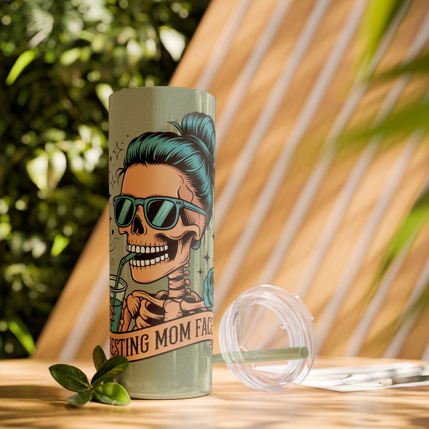 Funny Skull Mom Tumbler, Cool Gift for Moms, 20oz Skinny Cup, Unique Birthday Present, Trendy Drinkware for Halloween