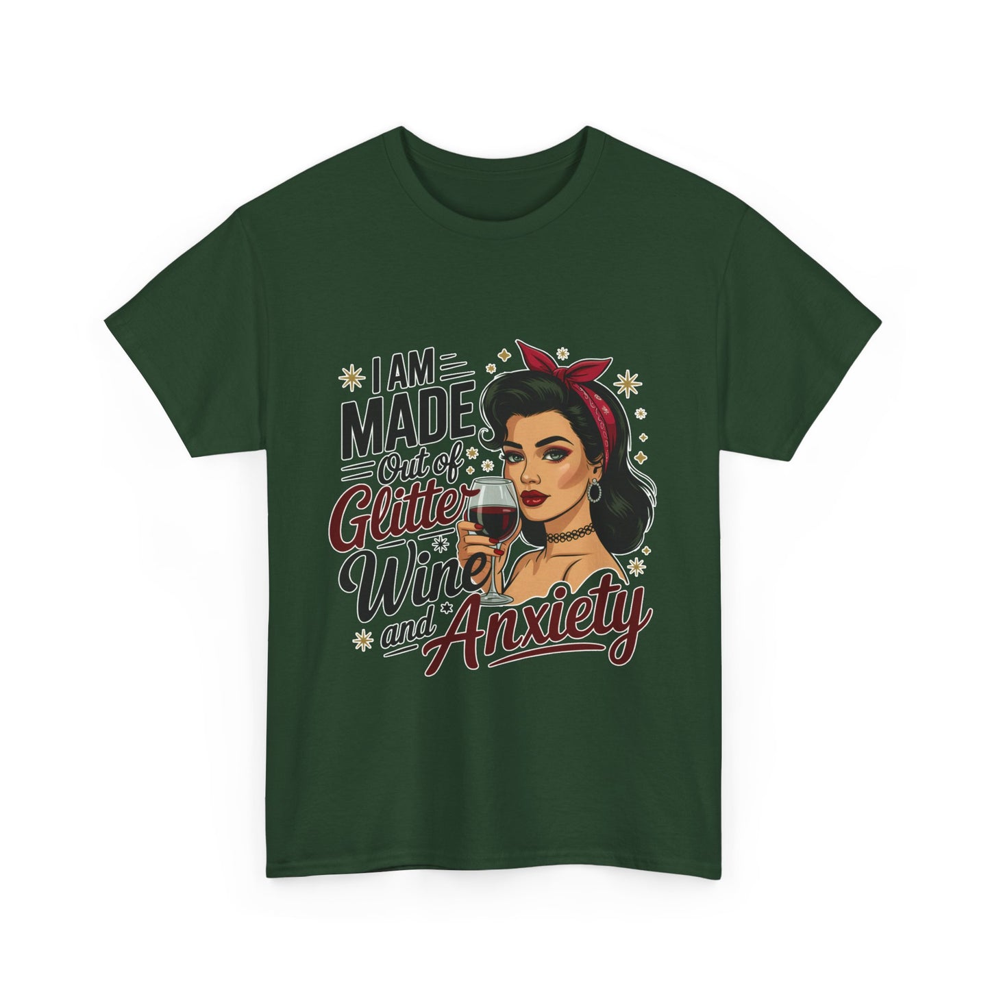 Glitter Wine & Anxiety Tee, Fun Unisex Cotton T-Shirt, Casual Gift for Wine Lovers, Relaxed Fit for Parties, Statement Top