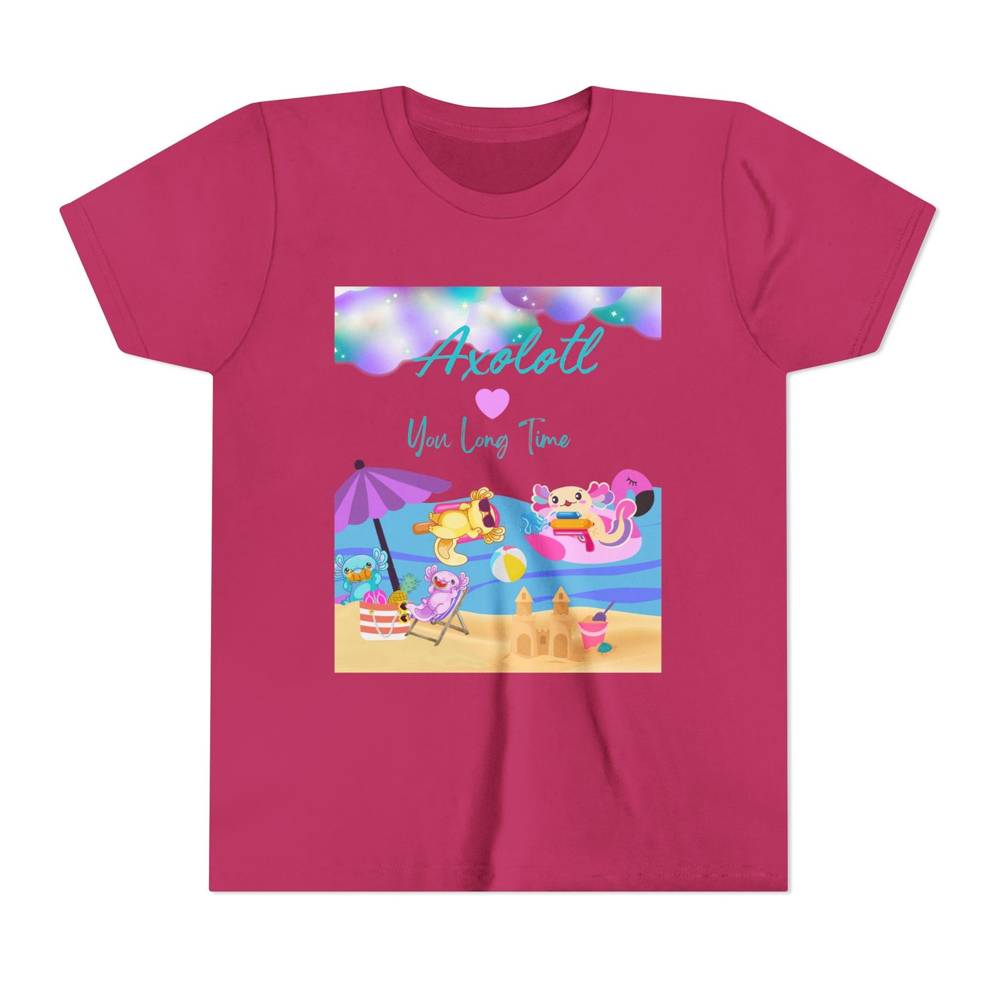 Youth Summer Fun Tee - Axolotl Love, Cute Beach Shirt, Kids Adventure T-Shirt, Summer Party Outfit, Birthday Gift, Vacation Apparel