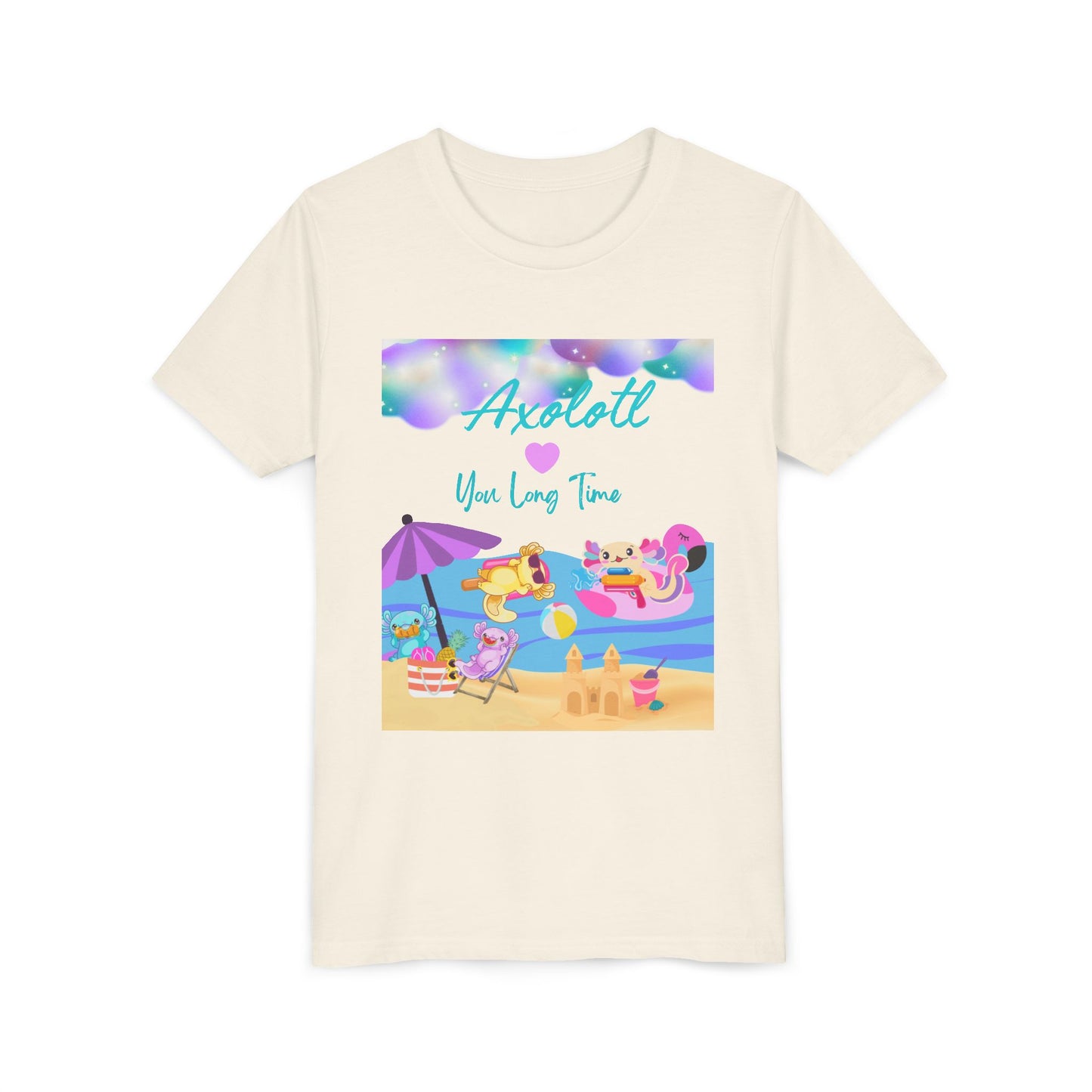 Youth Summer Fun Tee - Axolotl Love, Cute Beach Shirt, Kids Adventure T-Shirt, Summer Party Outfit, Birthday Gift, Vacation Apparel