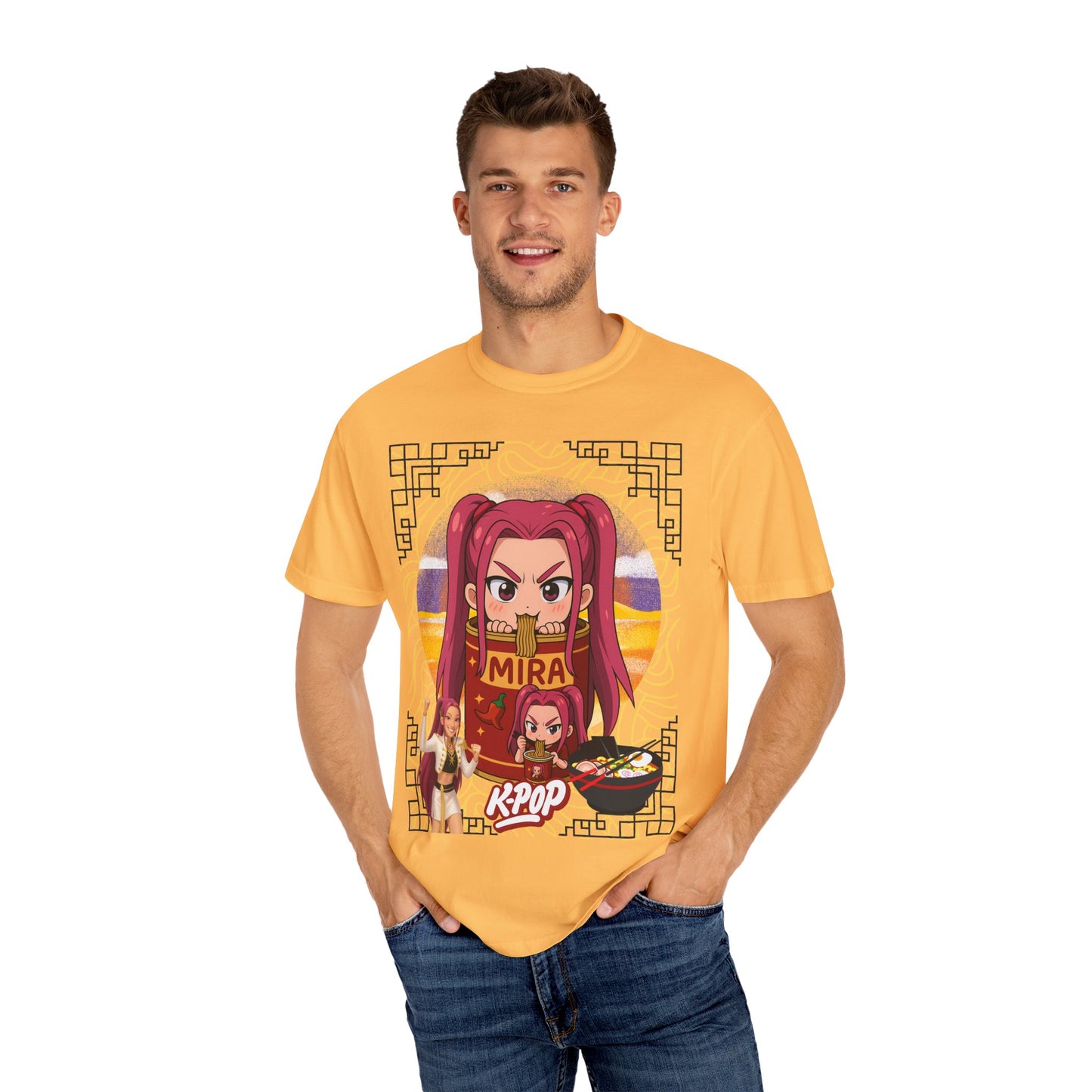 K-Pop Inspired Garment-Dyed T-Shirt, Trendy Streetwear, Anime Fan Apparel, Casual Wear, Gifts for Music Lovers