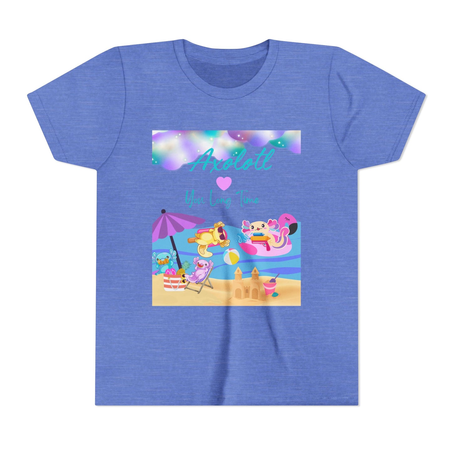 Youth Summer Fun Tee - Axolotl Love, Cute Beach Shirt, Kids Adventure T-Shirt, Summer Party Outfit, Birthday Gift, Vacation Apparel