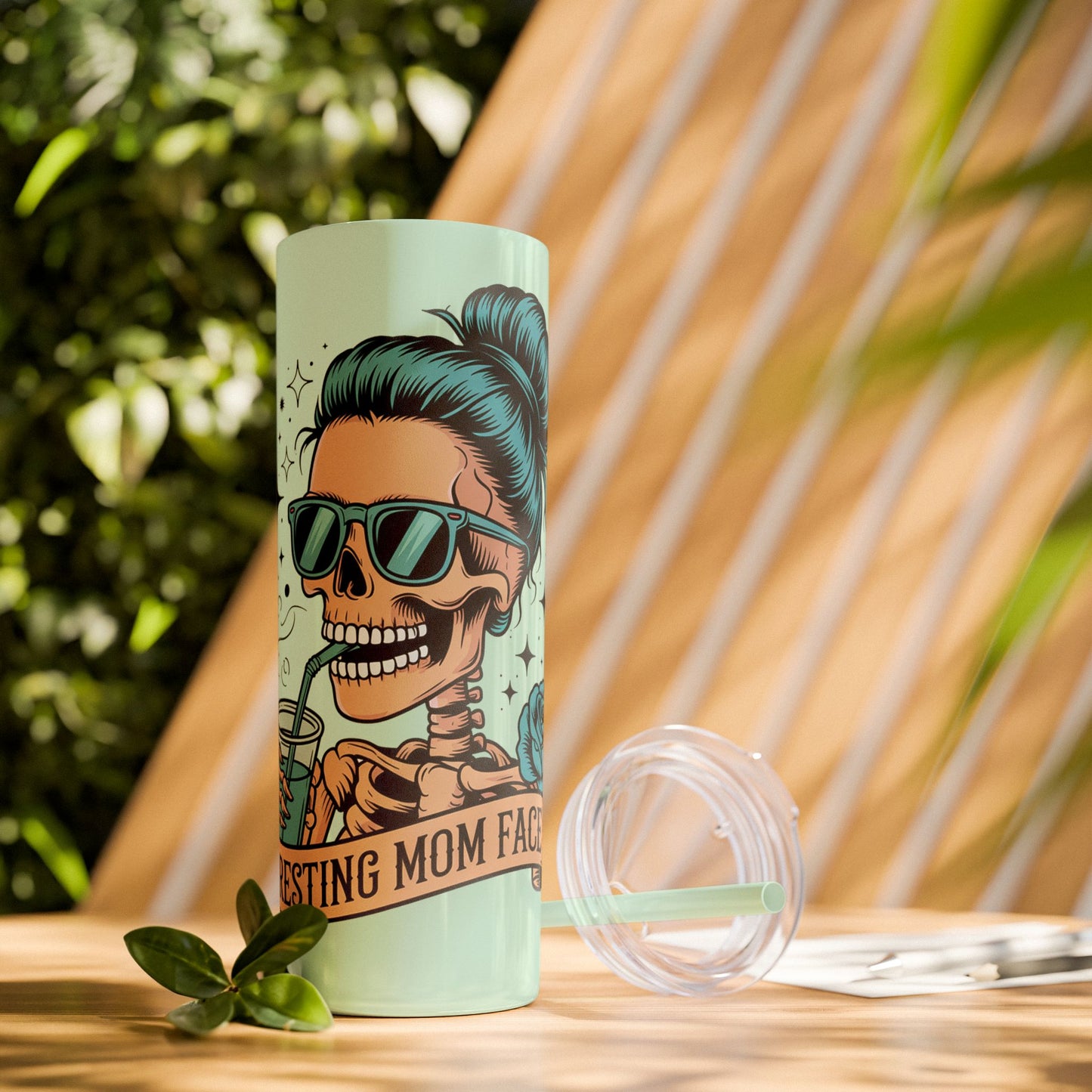 Funny Skull Mom Tumbler, Cool Gift for Moms, 20oz Skinny Cup, Unique Birthday Present, Trendy Drinkware for Halloween