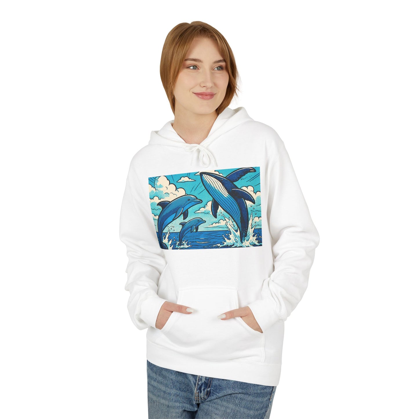 Dolphin Wave Hoodie - Unisex Fleece, Beach Vibes, Gift for Ocean Lovers, Nautical Style, Casual Wear, Summer Essentials