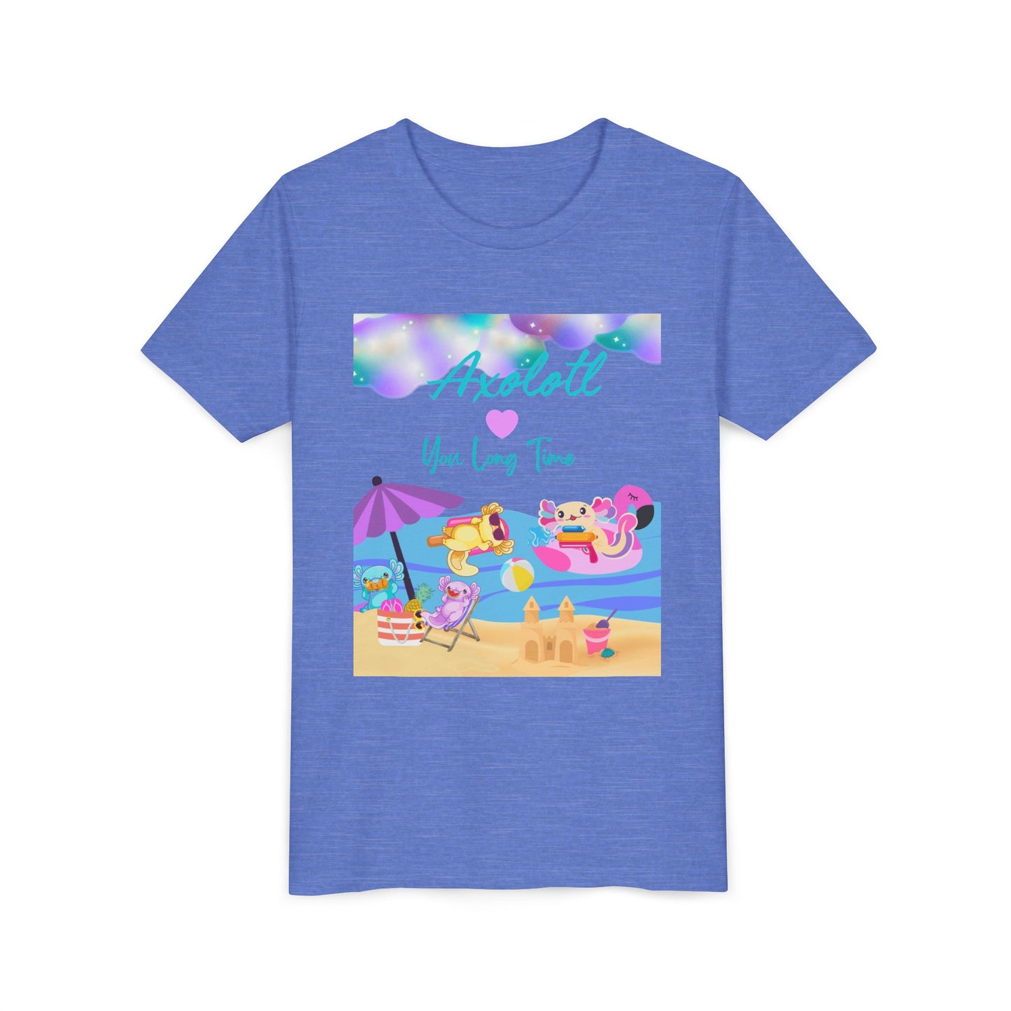 Youth Summer Fun Tee - Axolotl Love, Cute Beach Shirt, Kids Adventure T-Shirt, Summer Party Outfit, Birthday Gift, Vacation Apparel