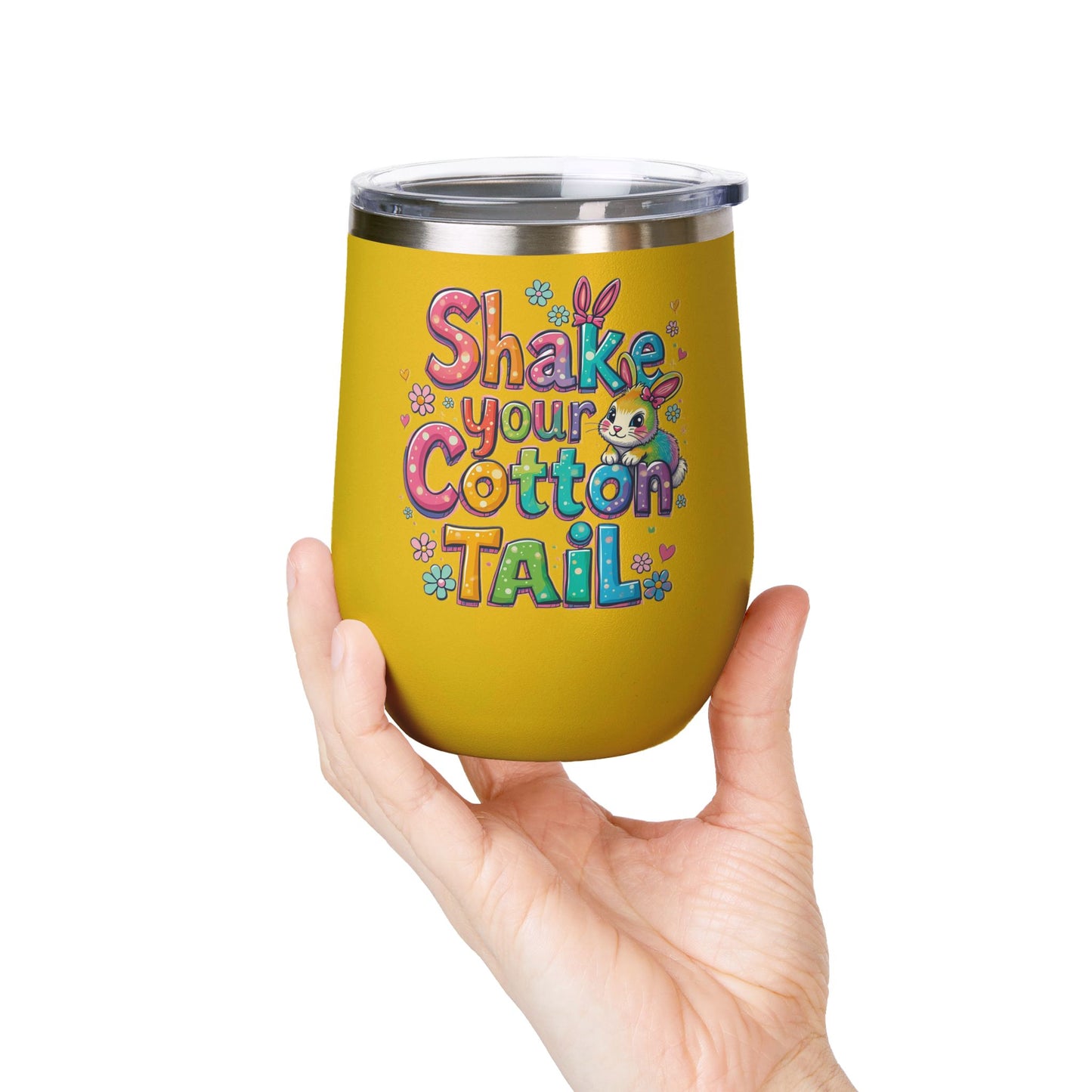 Colorful Easter Wine Tumbler | Shake Your Cotton Tail | Gift for Bunny Lovers, Party Accessories, Spring Celebrations, Cute Drinkware