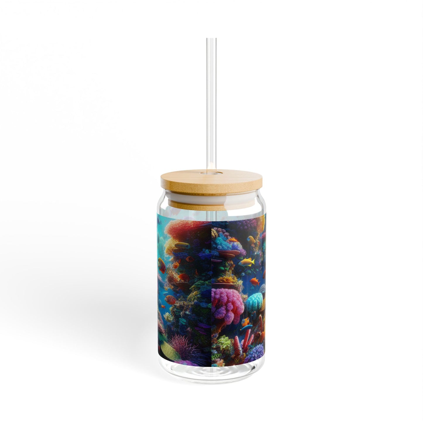 Colorful Ocean Life Sipper Glass, 16oz, Aquatic Beverage Jar, Ocean Lover Gift, Beach Party Cup, Underwater Decor, Eco-friendly Straw