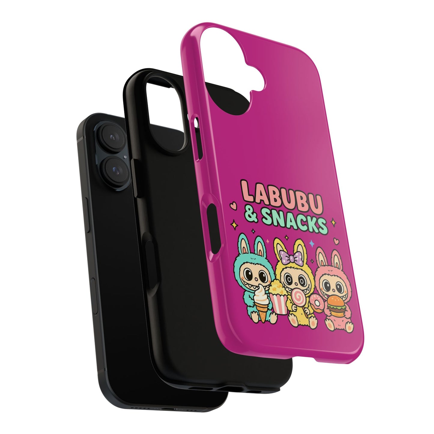 Cute Character Phone Case - Labubus & Snacks, Kawaii Accessories, Gift for Food Lovers, Fun Phone Cover, Cute Tech Gear
