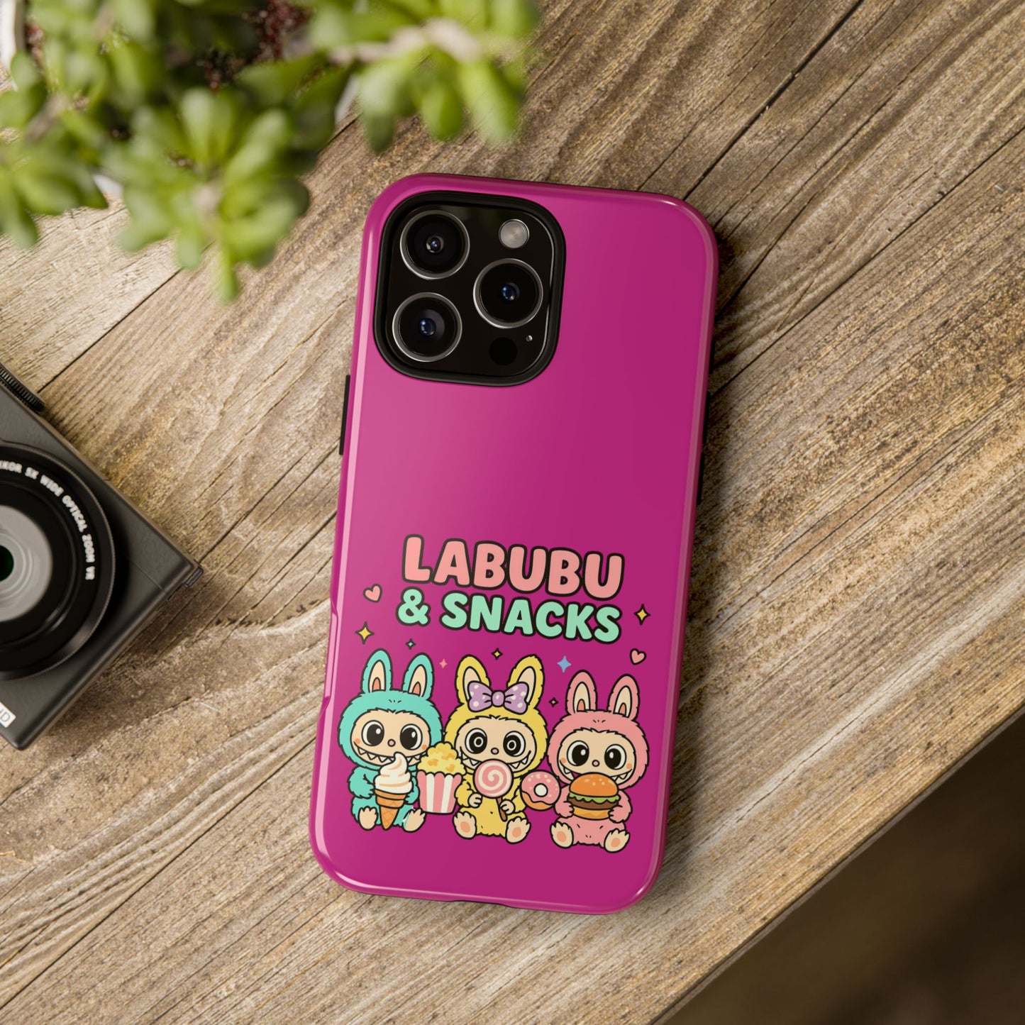 Cute Character Phone Case - Labubus & Snacks, Kawaii Accessories, Gift for Food Lovers, Fun Phone Cover, Cute Tech Gear