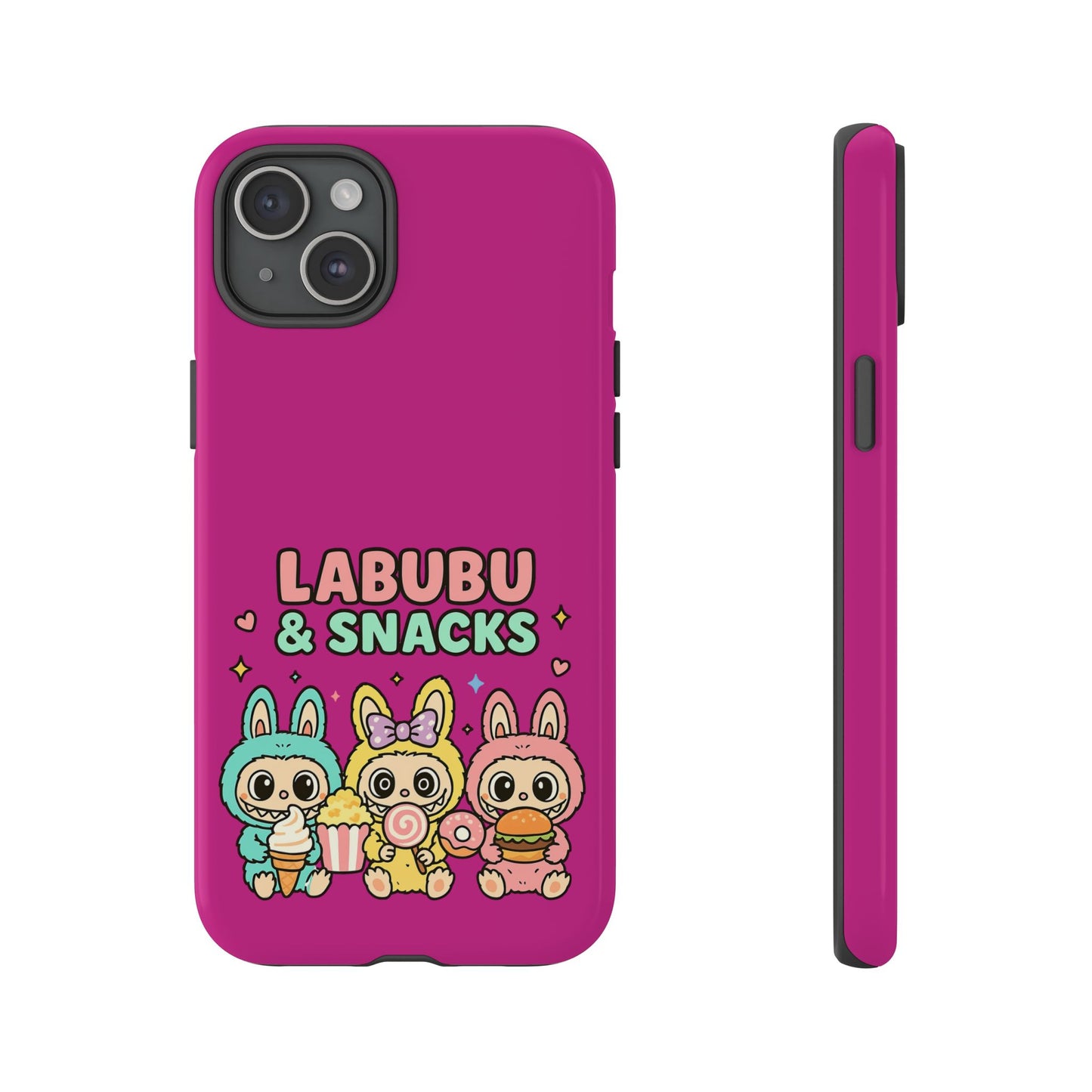 Cute Character Phone Case - Labubus & Snacks, Kawaii Accessories, Gift for Food Lovers, Fun Phone Cover, Cute Tech Gear