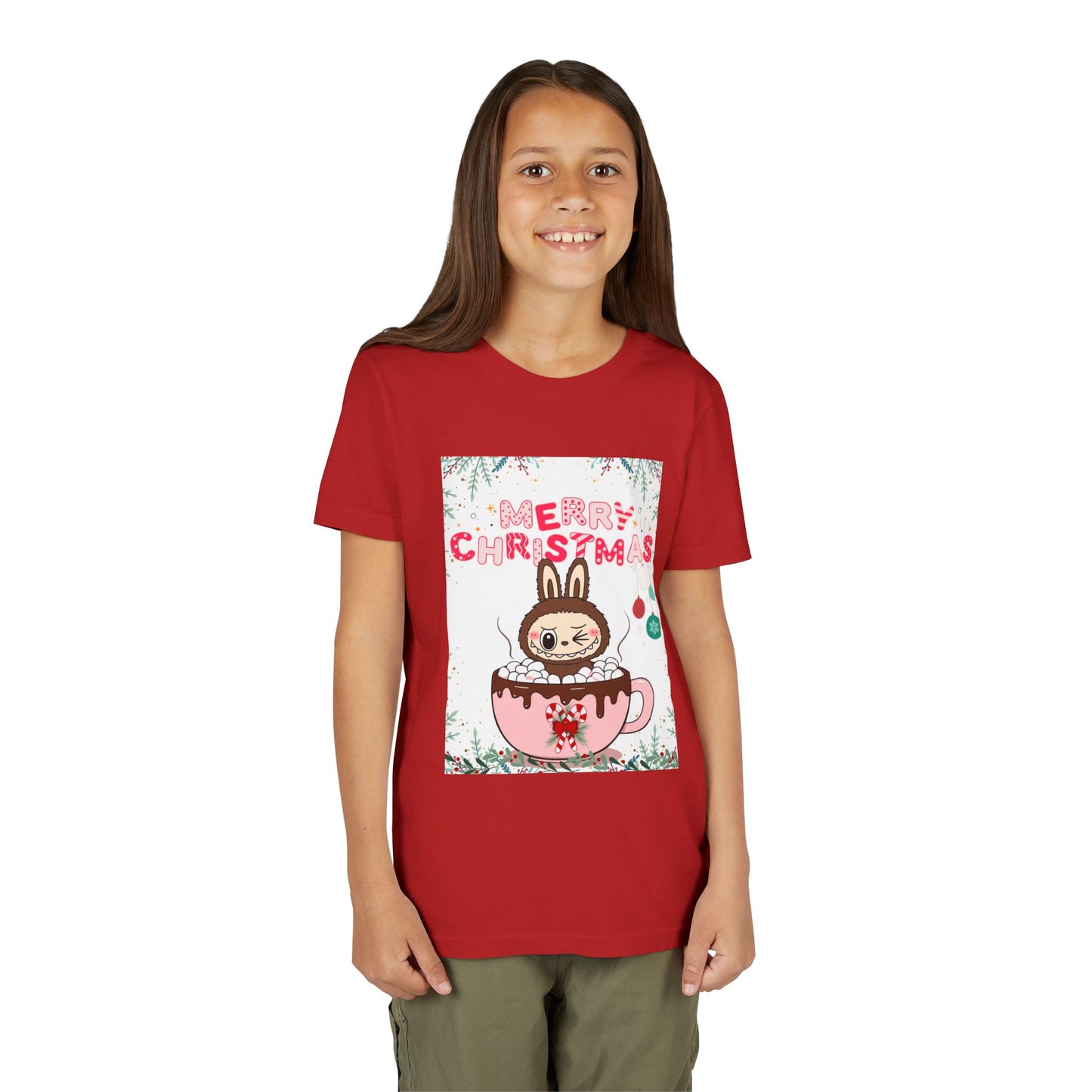 Christmas Bunny Youth Tee, Merry Christmas Shirt, Cute Holiday T-Shirt, Kids Christmas Apparel, Festive Youth Shirt