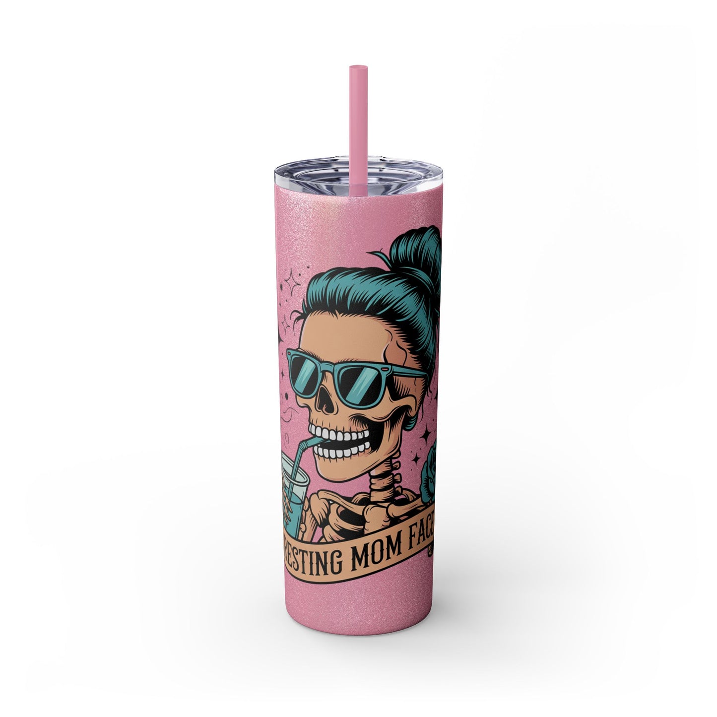 Funny Skull Mom Tumbler, Cool Gift for Moms, 20oz Skinny Cup, Unique Birthday Present, Trendy Drinkware for Halloween