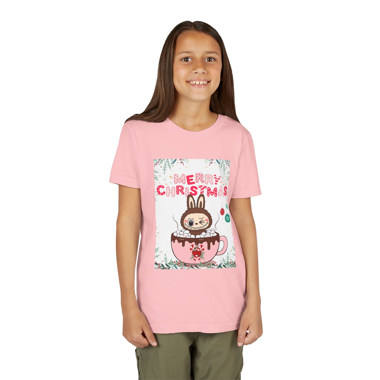 Christmas Bunny Youth Tee, Merry Christmas Shirt, Cute Holiday T-Shirt, Kids Christmas Apparel, Festive Youth Shirt