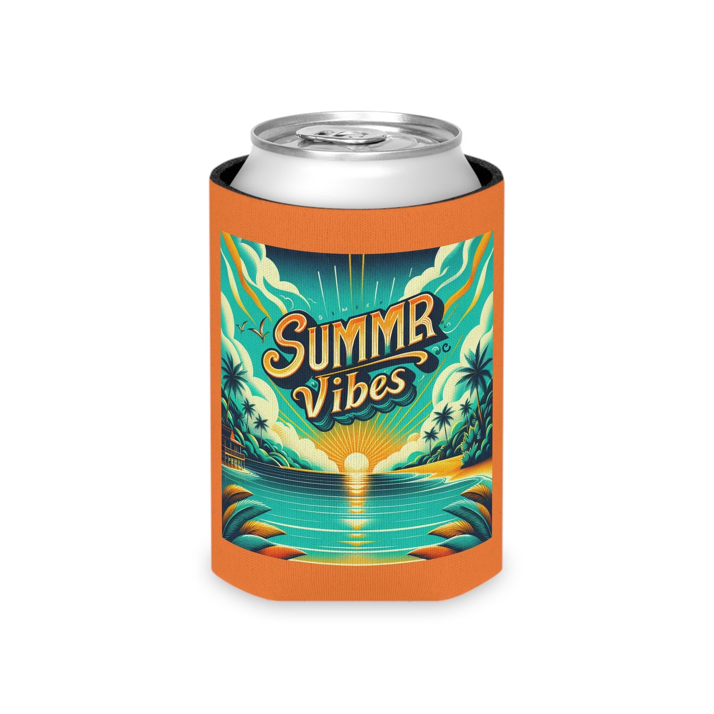 Summer Vibes Can Cooler - Tropical Beverage Holder, Beach Party Essential, Insulated Drink Sleeve, Fun Bar Accessory, Summer Gift
