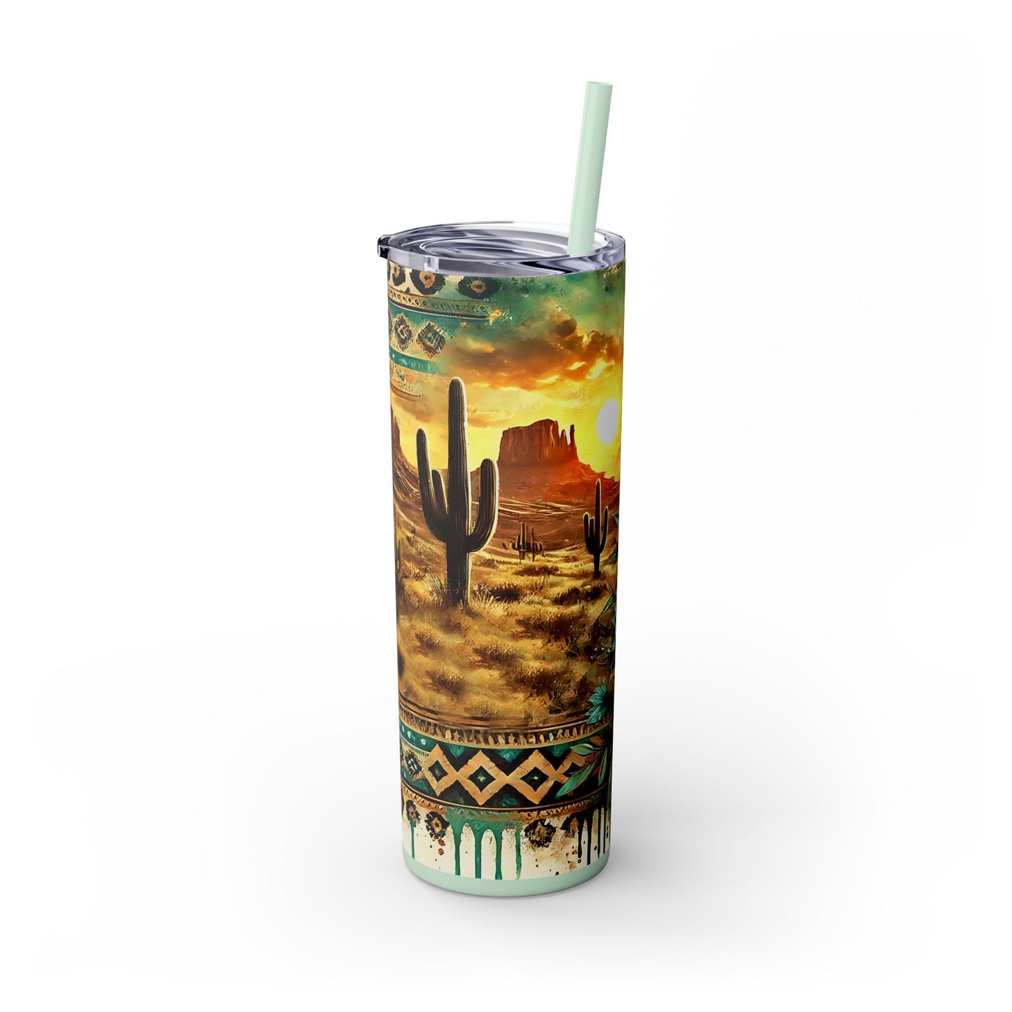 Desert Sunset Skinny Tumbler with Straw, 20oz - Cactus and Sunflower Design for Summer, Road Trips, Gifts, Outdoor Adventures