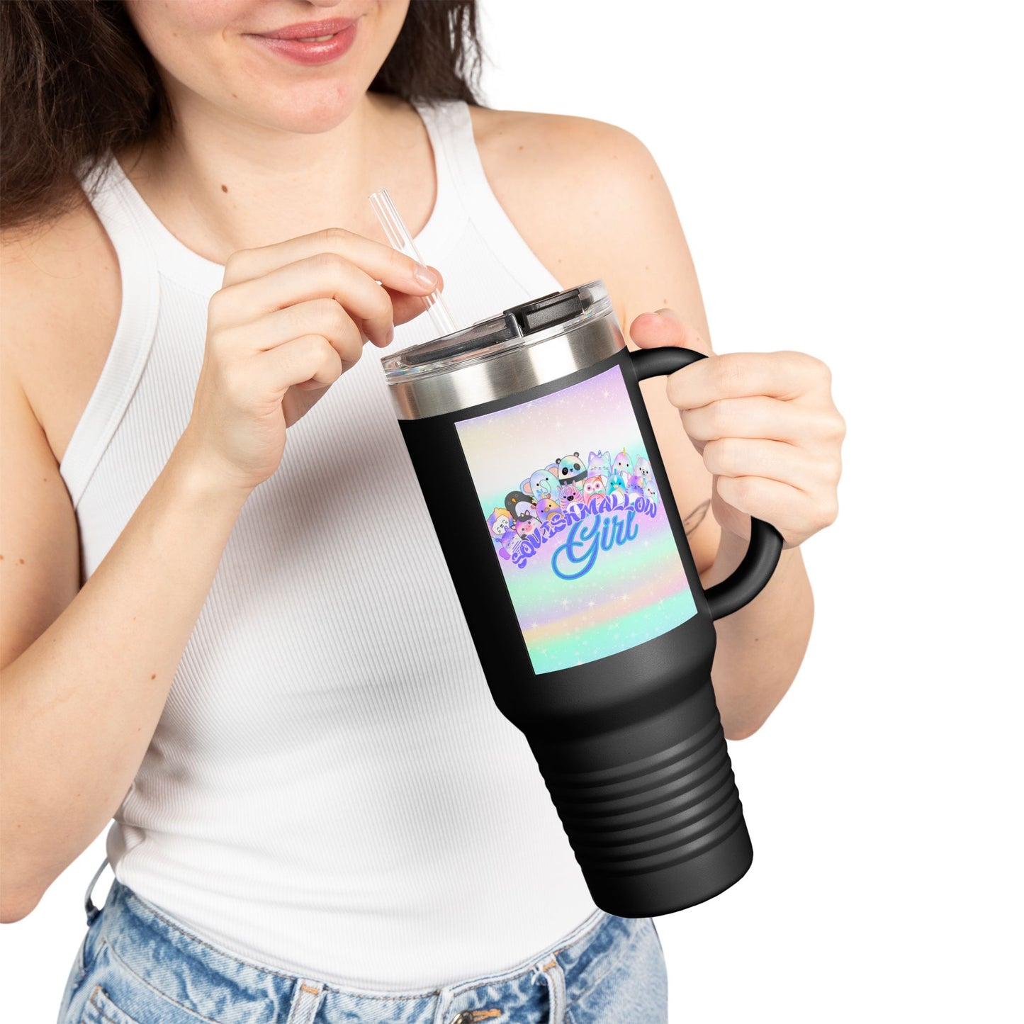 Magical Girl Insulated Travel Mug, 40oz - Perfect for Coffee Lovers, Birthday Gift, Rainbow Vibes, Cute Character Design, Adventure Mug