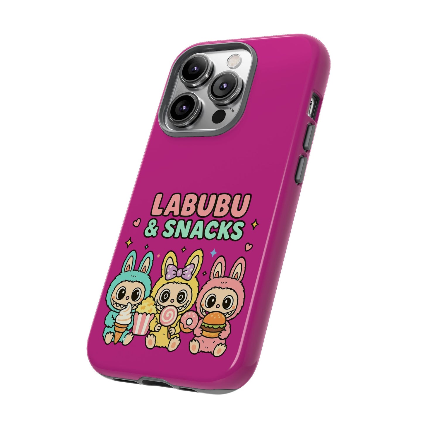 Cute Character Phone Case - Labubus & Snacks, Kawaii Accessories, Gift for Food Lovers, Fun Phone Cover, Cute Tech Gear