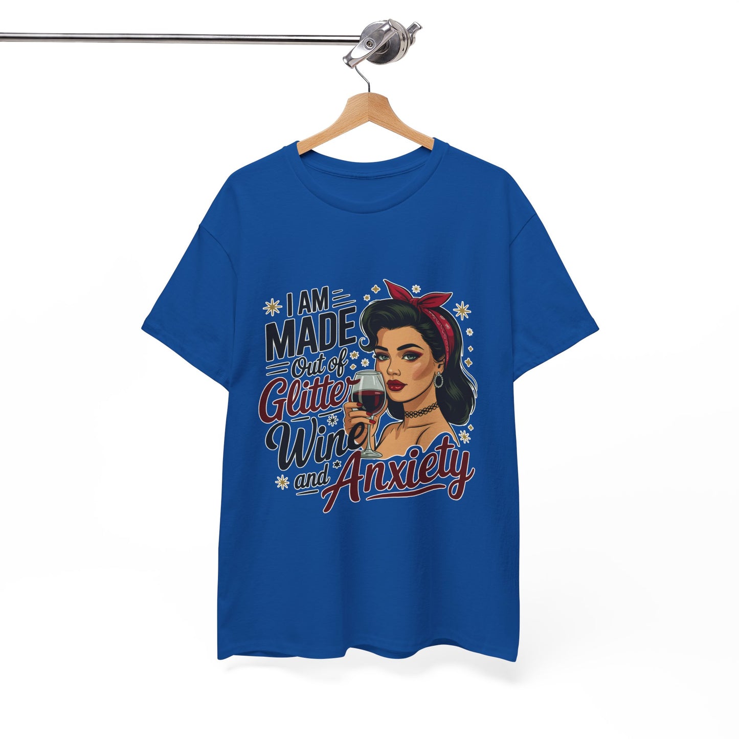 Glitter Wine & Anxiety Tee, Fun Unisex Cotton T-Shirt, Casual Gift for Wine Lovers, Relaxed Fit for Parties, Statement Top