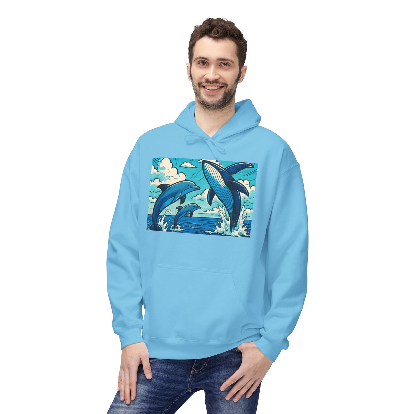 Dolphin Wave Hoodie - Unisex Fleece, Beach Vibes, Gift for Ocean Lovers, Nautical Style, Casual Wear, Summer Essentials