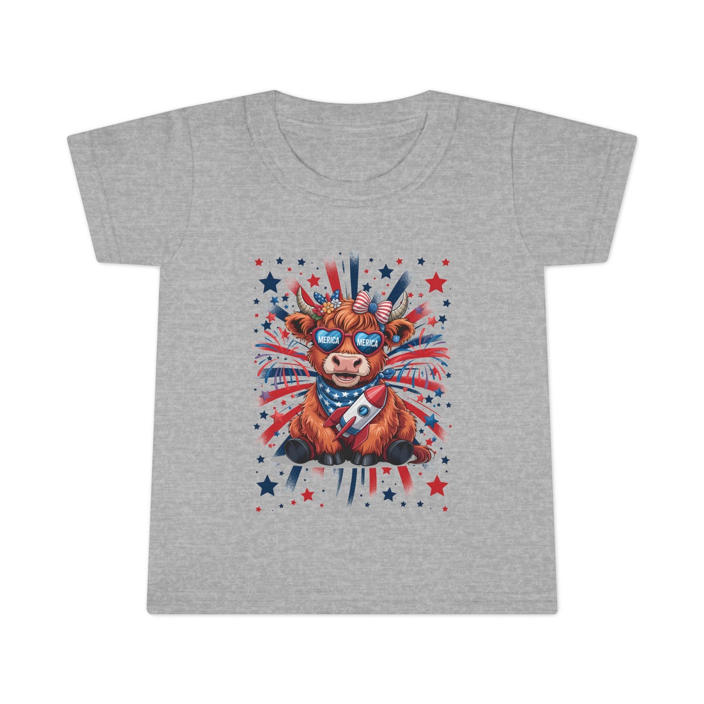 Patriotic Toddler T-Shirt with Cool Cow Design, Kids Independence Day Shirt, Baby Gift, Toddler Summer Top, Cute Animal Graphic Tee