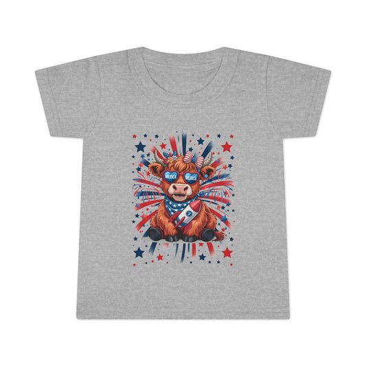 Patriotic Toddler T-Shirt with Cool Cow Design, Kids Independence Day Shirt, Baby Gift, Toddler Summer Top, Cute Animal Graphic Tee