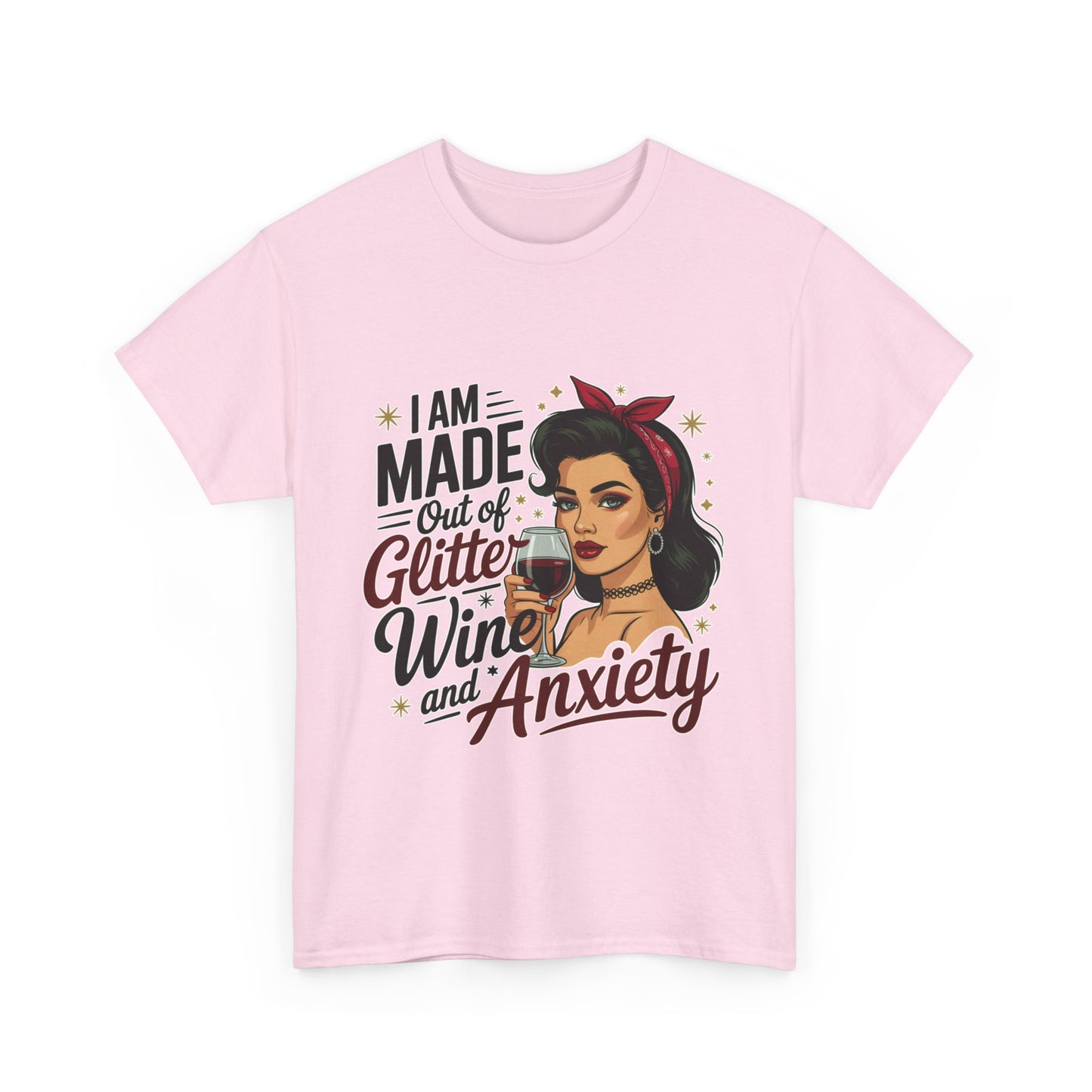 Glitter Wine & Anxiety Tee, Fun Unisex Cotton T-Shirt, Casual Gift for Wine Lovers, Relaxed Fit for Parties, Statement Top