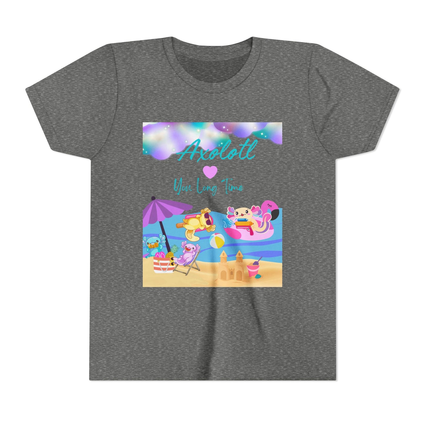 Youth Summer Fun Tee - Axolotl Love, Cute Beach Shirt, Kids Adventure T-Shirt, Summer Party Outfit, Birthday Gift, Vacation Apparel