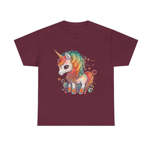 Rainbow Unicorn Unisex Heavy Cotton Tee, Cute Graphic Tee, Magical Shirt, Gift for Teens, Fun Casual Wear