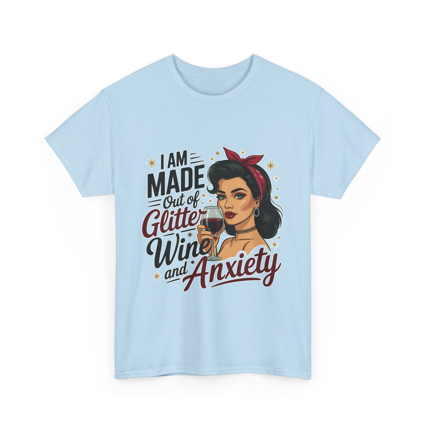 Glitter Wine & Anxiety Tee, Fun Unisex Cotton T-Shirt, Casual Gift for Wine Lovers, Relaxed Fit for Parties, Statement Top