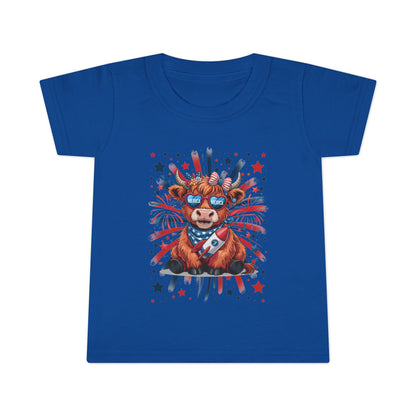 Patriotic Toddler T-Shirt with Cool Cow Design, Kids Independence Day Shirt, Baby Gift, Toddler Summer Top, Cute Animal Graphic Tee
