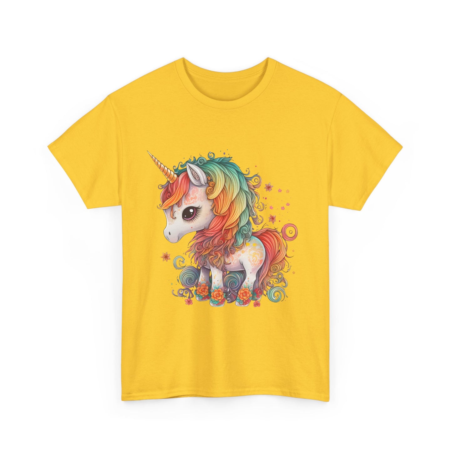 Rainbow Unicorn Unisex Heavy Cotton Tee, Cute Graphic Tee, Magical Shirt, Gift for Teens, Fun Casual Wear