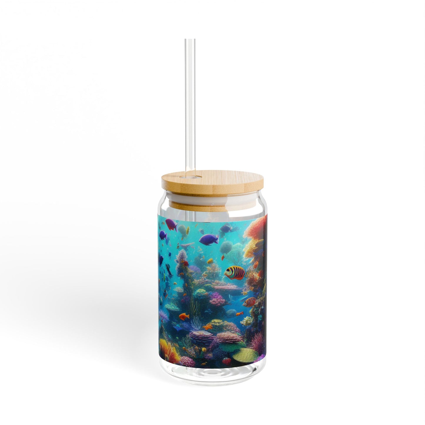 Colorful Ocean Life Sipper Glass, 16oz, Aquatic Beverage Jar, Ocean Lover Gift, Beach Party Cup, Underwater Decor, Eco-friendly Straw