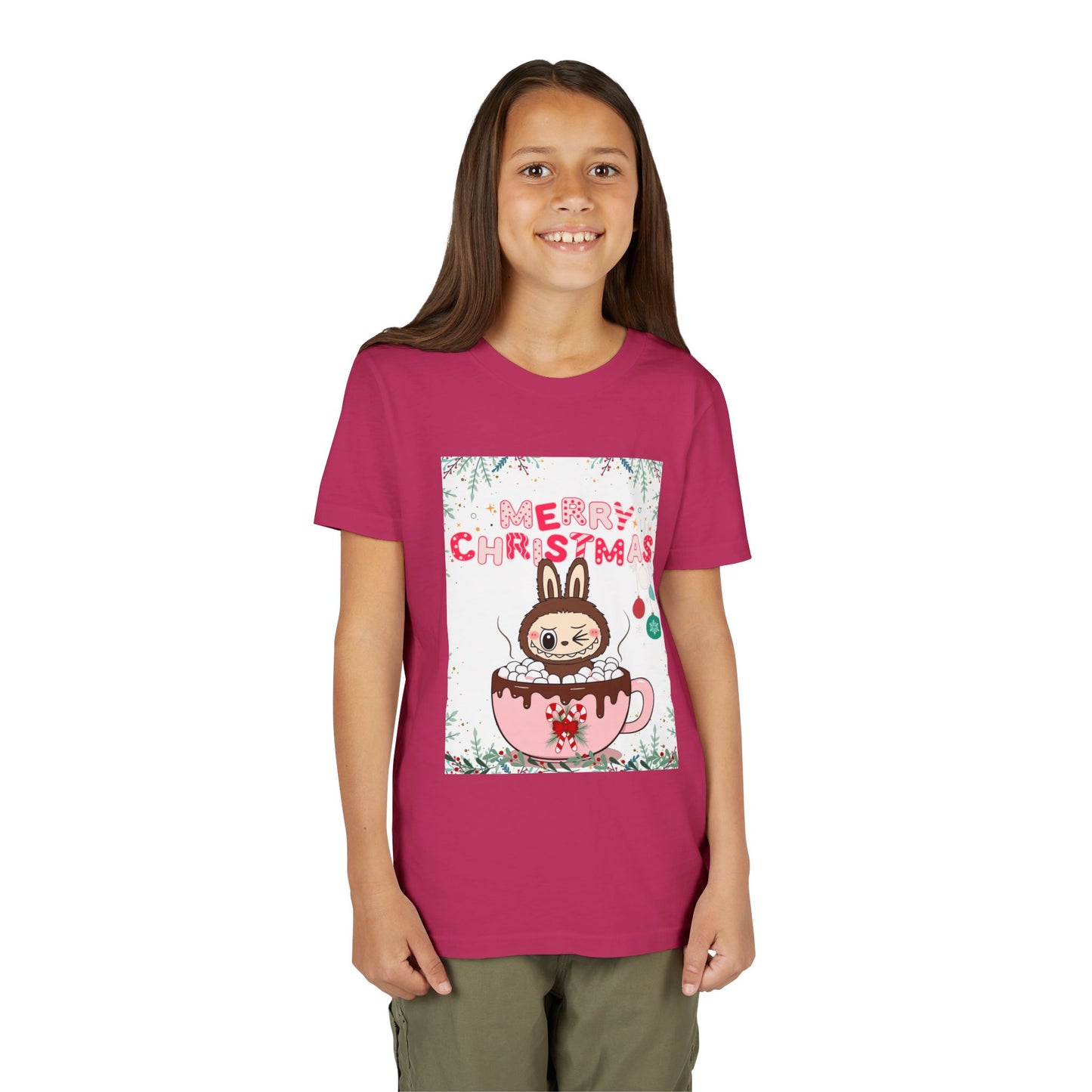 Christmas Bunny Youth Tee, Merry Christmas Shirt, Cute Holiday T-Shirt, Kids Christmas Apparel, Festive Youth Shirt