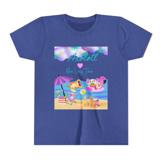 Youth Summer Fun Tee - Axolotl Love, Cute Beach Shirt, Kids Adventure T-Shirt, Summer Party Outfit, Birthday Gift, Vacation Apparel