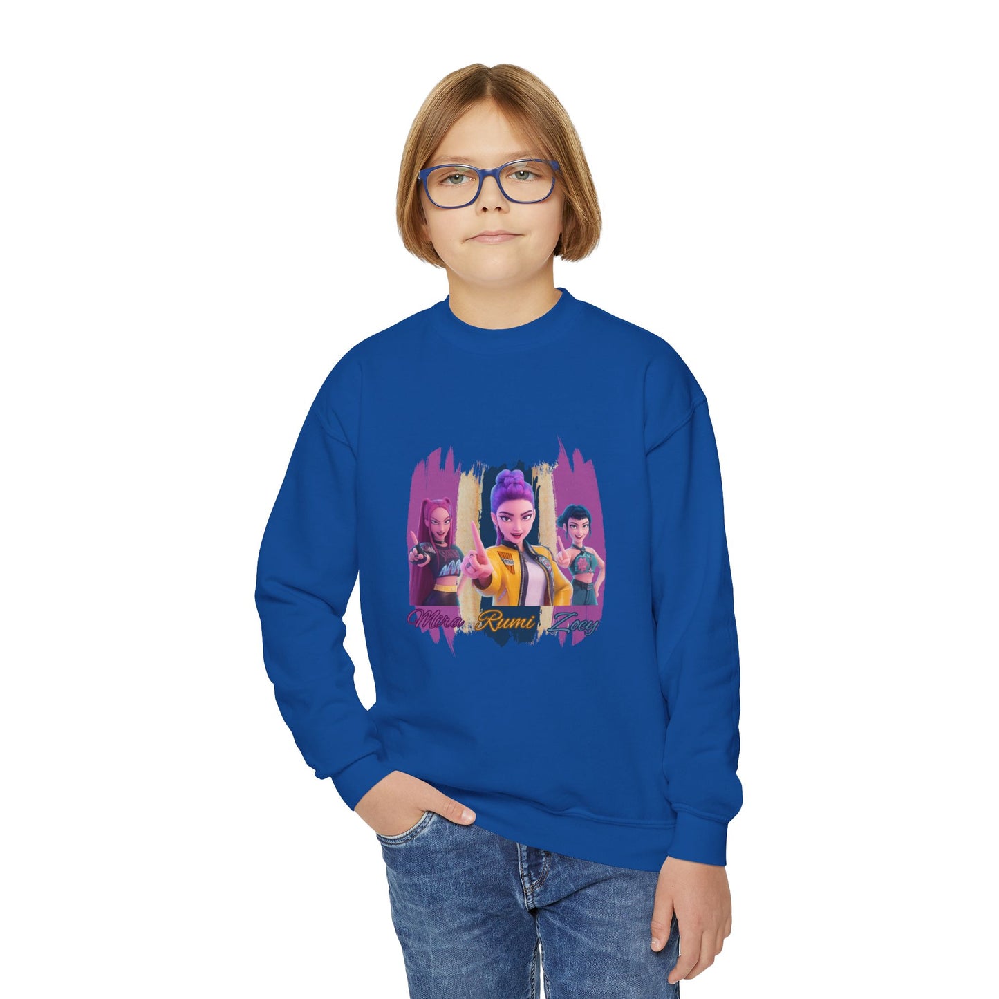 Vibrant Youth Crewneck Sweatshirt with Colorful Designs, Cozy Pullover for Kids, Unisex Sweatshirt, Great for Gifts, Cool Streetwear